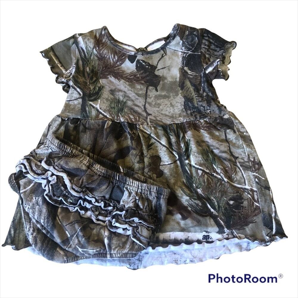 Bass Pro Shops Camouflage Dress with Ruffle Bottoms. Size 12 Months